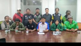 Aliansi Pengemudi Online Bersatu (APOB) saat melakukan konferensi Press, Rabu (28/05) di Jakarta (foto:Praba/Istimewa)
