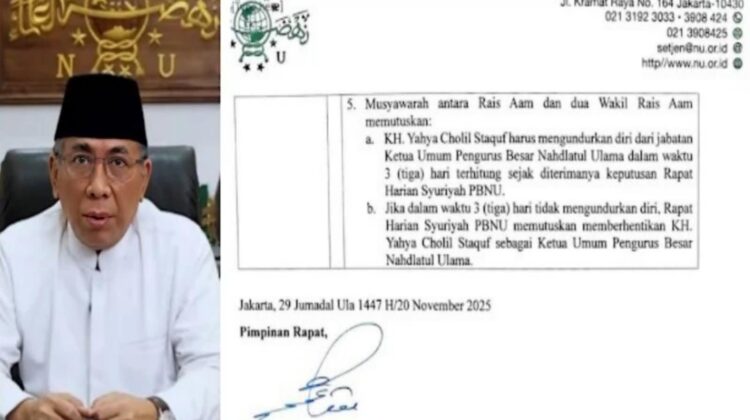 Kisruh internal PBNU memanas setelah risalah rapat Syuriyah yang berisi mosi tidak percaya terhadap Ketua Umum PBNU, KH. Yahya Cholil Staquf, 