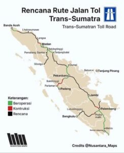 Jalan Tol Trans-Sumatra membentang sekitar 2.818 km dari Banda Aceh hingga Bakauheni. Proyek ini menjadi simbol pemerataan ekonomi luar Jawa dan calon tol terpanjang di Asia Tenggara.(Foto:Istimewa)