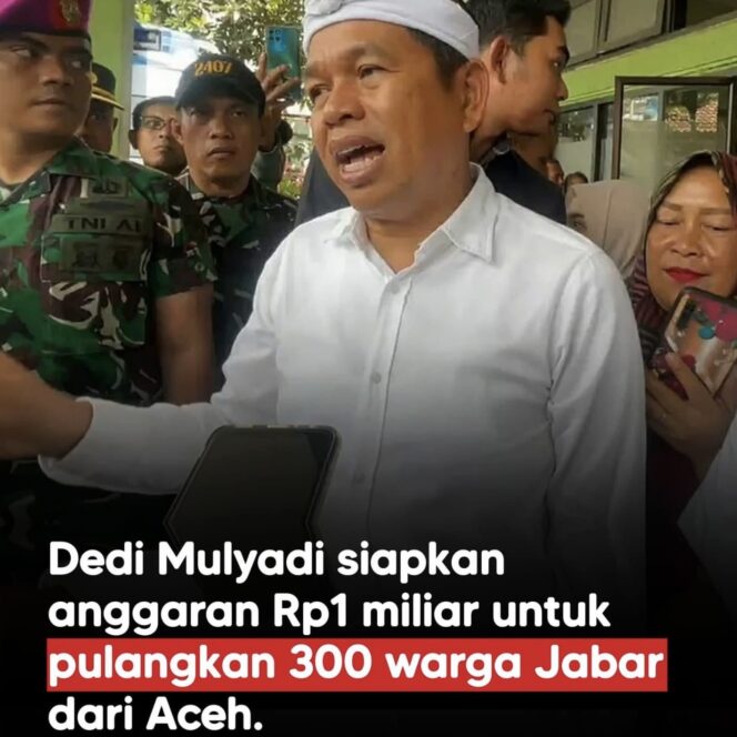 
					Gubernur Jawa Barat Dedi Mulyadi menyiapkan anggaran Rp 1 miliar untuk memulangkan sekitar 300 warga Jabar yang terdampak bencana dan masih berada di Aceh, terutama di wilayah Takengon.(Foto:Istimewa)