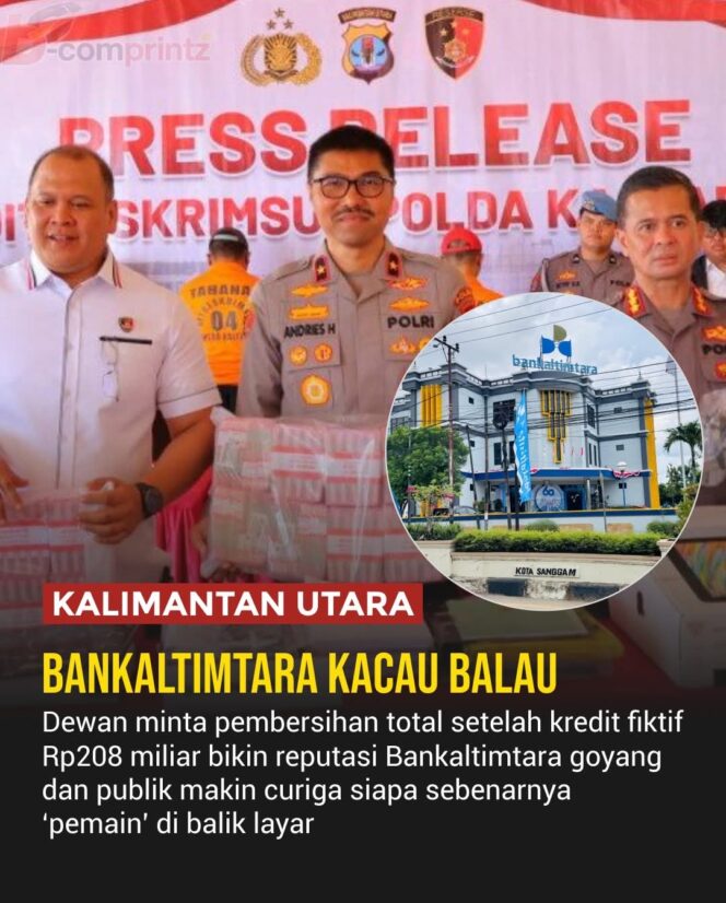 
					Skandal kredit fiktif Bankaltimtara menimbulkan kerugian negara Rp208 miliar dan memicu desakan DPRD Kaltim untuk merombak total manajemen bank. Polisi menetapkan tersangka dan menyita sejumlah aset, sementara pemerintah daerah meninjau ulang rencana penyertaan modal.(Ist)