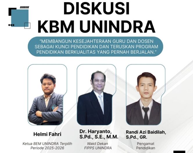 
					Diskusi KBM UNINDRA menegaskan kesejahteraan guru dan dosen sebagai fondasi utama mutu pendidikan nasional serta mendorong keberlanjutan program pendidikan.(Istimewa)