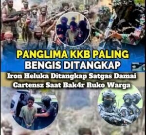 Komandan KKB Kodap XVI Yahukimo, Iron Heluka, ditangkap Satgas Ops Damai Cartenz saat membakar lapak gorengan di Dekai. Penangkapan ini mengungkap keterlibatannya dalam sejumlah aksi kriminal, termasuk pembakaran Gedung Samsat Yahukimo.(Istimewa)