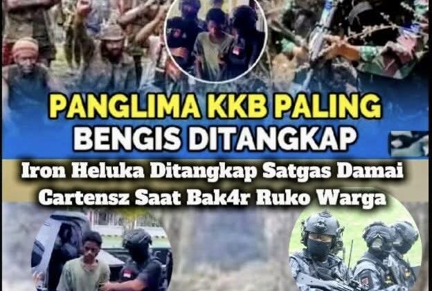Komandan KKB Kodap XVI Yahukimo, Iron Heluka, ditangkap Satgas Ops Damai Cartenz saat membakar lapak gorengan di Dekai. Penangkapan ini mengungkap keterlibatannya dalam sejumlah aksi kriminal, termasuk pembakaran Gedung Samsat Yahukimo.(Istimewa)