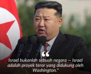 Pemimpin Korea Utara Kim Jong-un menyebut Israel sebagai proyek teror buatan Amerika Serikat serta menyatakan dukungan terhadap perjuangan rakyat Palestina di tengah konflik Gaza.(Istimewa)