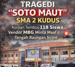 Keracunan massal diduga akibat menu Makan Bergizi Gratis di SMA 2 Kudus. Sebanyak 118 siswa dirawat, ratusan lainnya alami gejala.