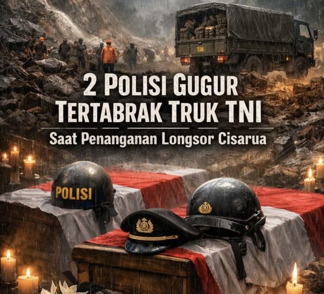 
					Dua anggota Polres Cimahi gugur saat menjalankan tugas kemanusiaan di lokasi longsor Cisarua, Bandung Barat. Tragedi ini menyisakan duka dan pertanyaan soal keselamatan petugas di area bencana.