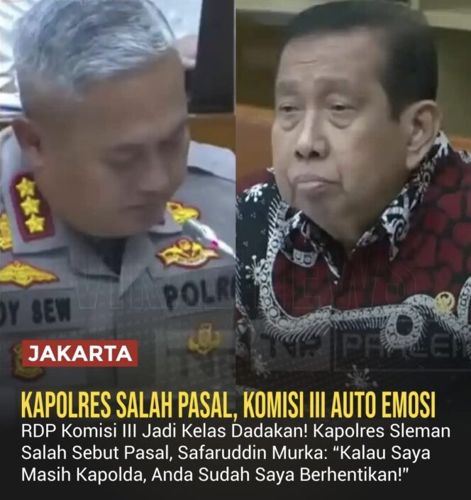 
					RDP Komisi III DPR memanas setelah Kapolres Sleman keliru menafsirkan Pasal 34 KUHP Baru dalam penanganan kasus Hogi Minaya.