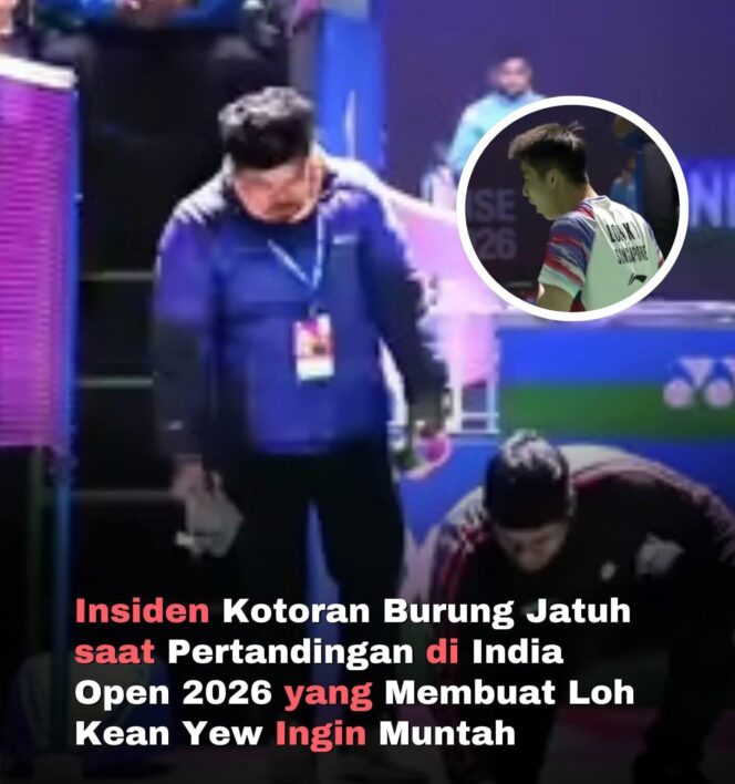 
					Pertandingan India Open 2026 di New Delhi sempat terhenti akibat insiden kotoran burung di lapangan utama saat laga Prannoy H. S. melawan Loh Kean Yew