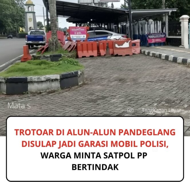 
					Warga keluhkan pos polisi Satlantas Polres Pandeglang di Alun-alun Pandeglang yang dinilai menutup trotoar dan mengganggu hak pejalan kaki hingga terpaksa turun ke badan jalan.