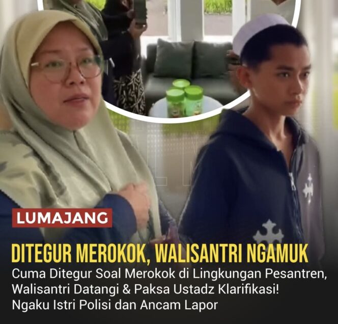 
					Video viral memperlihatkan seorang istri polisi mendatangi ustadz di pesantren usai santri ditegur karena merokok. Peristiwa yang diduga terjadi di Lumajang ini menuai beragam reaksi warganet.