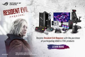 Ilustrasi laptop dan perangkat gaming ASUS Republic of Gamers (ROG). Melalui kolaborasi dengan Capcom, ROG menghadirkan promo bundling Resident Evil Requiem gratis bagi pembeli produk tertentu.(Istimewa)