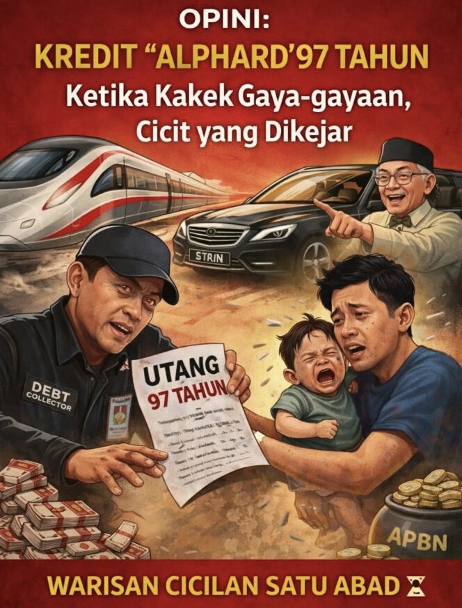
					utang Kereta Cepat Whoosh dengan tenor 97 tahun, beban APBN, dan risiko mewariskan cicilan infrastruktur ke generasi mendatang.