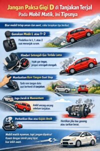 Banyak pengemudi mobil matik masih memaksakan gigi D di tanjakan terjal. Simak cara pakai gigi yang benar agar transmisi tidak cepat panas dan lebih awet.