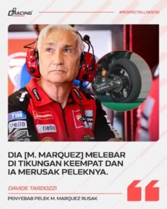 Ducati menjelaskan penyebab Marc Marquez gagal finis di MotoGP Thailand usai pelek belakang rusak akibat menghantam kerb Tikungan 4. Michelin menyebut suhu panas dan karakter kerb agresif jadi faktor risiko.