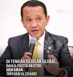 Menteri ESDM Bahlil Lahadalia memastikan cadangan BBM nasional masih aman dan cukup hingga 20 hari ke depan. Pemerintah terus memantau dampak geopolitik global terhadap pasokan energi Indonesia.