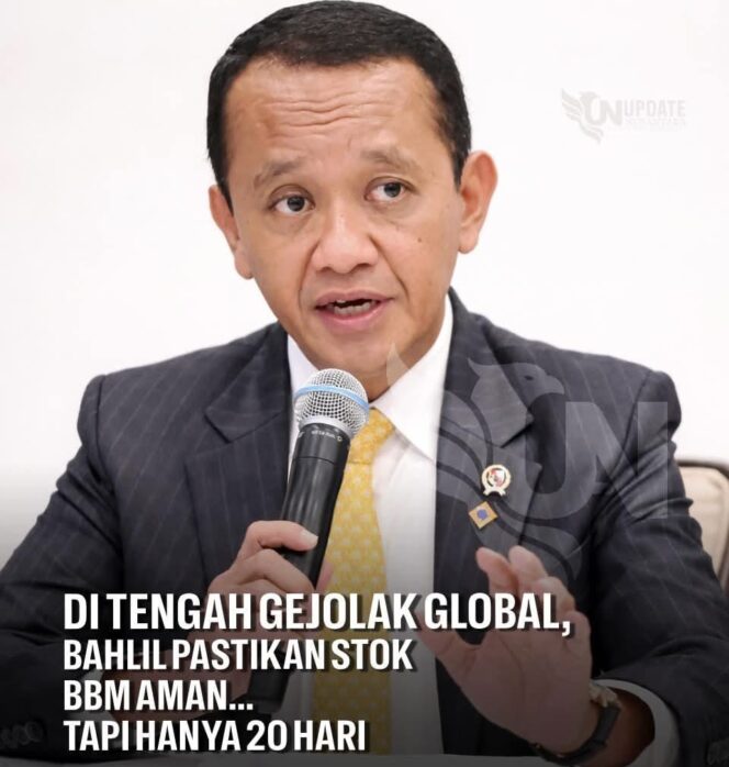 
					Menteri ESDM Bahlil Lahadalia memastikan cadangan BBM nasional masih aman dan cukup hingga 20 hari ke depan. Pemerintah terus memantau dampak geopolitik global terhadap pasokan energi Indonesia.