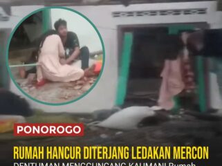 Ledakan keras diduga akibat bahan mercon menghancurkan sebuah rumah di Dukuh Cuet, Desa Plosojenar, Kecamatan Kauman, Ponorogo, Minggu (1/3/2026) sore. Dentuman terdengar hingga puluhan kilometer dan membuat warga panik.