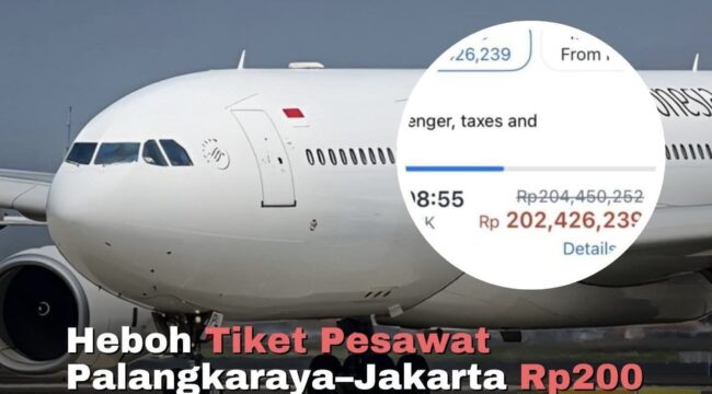 Viral tiket pesawat Palangkaraya-Jakarta tembus Rp200 juta. Garuda Indonesia memastikan harga tersebut bukan tarif resmi, melainkan diduga akibat kesalahan sistem platform pihak ketiga.(Istimewa)