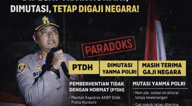 AKBP Didik Putra Kuncoro dijatuhi sanksi PTDH terkait kasus narkotika dan dimutasi ke Yanma Polri. Meski non-job, secara administratif ia masih menerima gaji pokok hingga Skep PTDH terbit.