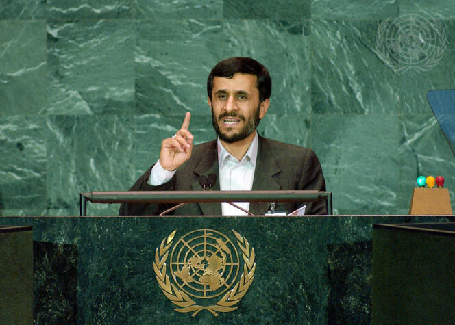 
					Mahmoud Ahmadinejad, President of the Islamic Republic of Iran, addresses the general debate of the sixtieth session of the General Assembly, today at UN Headquarters. The general debate focuses on the follow-up to the 2005 World Summit.