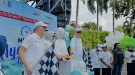 Suasana pelepasan peserta Mudik Gratis Pegadaian 2026 di Universitas Budi Luhur, Jakarta Selatan, Senin, (16/3/2026). Program ini turut melibatkan Kantor Wilayah Pegadaian IX Jakarta 2 dalam pemberangkatan pemudik.