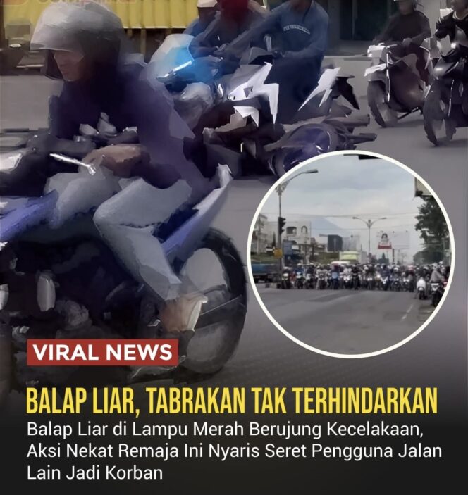
					Video balap liar di lampu merah berujung kecelakaan dan memicu kepanikan pengguna jalan. Aksi remaja ngebut di tengah lalu lintas ini kembali menyoroti bahaya balap liar serta pentingnya pengawasan dan edukasi keselamatan berkendara.