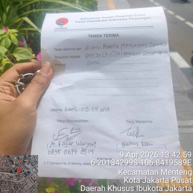 
					Tanda terima pengaduan ke DPP PDI Perjuangan yang dilaporkan oleh APPB