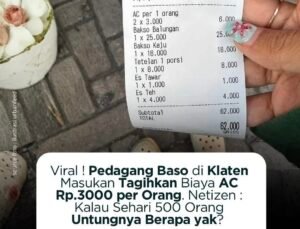 Viral nota warung bakso di Klaten mencantumkan biaya AC Rp3 ribu per orang. Struk pembayaran itu ramai dibahas warganet di media sosial.
