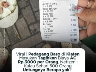 Viral nota warung bakso di Klaten mencantumkan biaya AC Rp3 ribu per orang. Struk pembayaran itu ramai dibahas warganet di media sosial.
