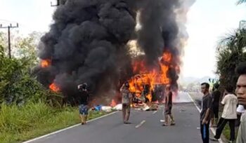 Kecelakaan maut bus ALS dan truk tangki BBM di Muratara, Sumsel, menewaskan 16 orang. DPR mendesak audit keselamatan transportasi dan evaluasi jalur rawan tabrakan.(Istimewa)