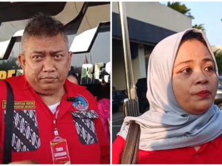 Kuasa hukum pelapor, Unggul Satepu (kiri) dan kuasa hukum terlapor, Popi Pagit.