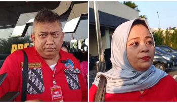 Kuasa hukum pelapor, Unggul Satepu (kiri) dan kuasa hukum terlapor, Popi Pagit.