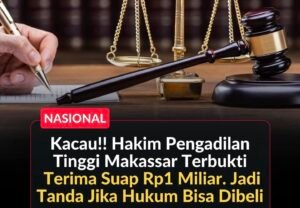 Hakim yustisial PT Makassar berinisial YM dipecat usai terbukti menerima Rp1 miliar untuk menjanjikan kemenangan perkara kasasi di MA.(Istimewa)