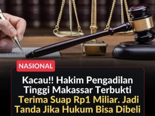Hakim yustisial PT Makassar berinisial YM dipecat usai terbukti menerima Rp1 miliar untuk menjanjikan kemenangan perkara kasasi di MA.(Istimewa)
