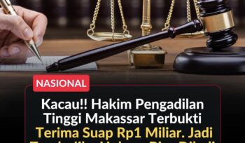 Hakim yustisial PT Makassar berinisial YM dipecat usai terbukti menerima Rp1 miliar untuk menjanjikan kemenangan perkara kasasi di MA.(Istimewa)