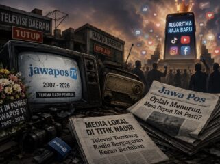 Jawapos TV resmi berhenti mengudara pada usia 19 tahun. Penutupan ini menambah daftar televisi dan radio daerah yang tumbang di tengah perubahan perilaku audiens dan dominasi platform digital.(AI/prabainsight.com)