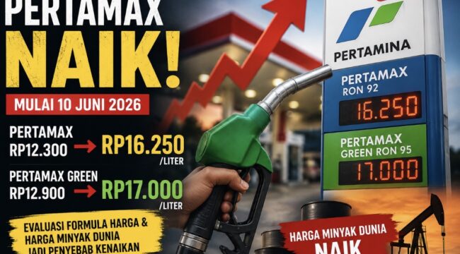 Harga Pertamax naik menjadi Rp16.250 per liter dan Pertamax Green Rp17.000 per liter. Pertamina menyebut evaluasi formula harga dan kenaikan harga minyak dunia sebagai penyebab utama.