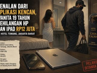 Wanita 19 tahun kehilangan HP dan iPad senilai Rp12 juta setelah bertemu pria yang baru dikenalnya lewat aplikasi pertemanan di hotel kawasan Tomang, Jakarta Barat. Pelaku kini ditangkap polisi.