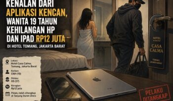 Wanita 19 tahun kehilangan HP dan iPad senilai Rp12 juta setelah bertemu pria yang baru dikenalnya lewat aplikasi pertemanan di hotel kawasan Tomang, Jakarta Barat. Pelaku kini ditangkap polisi.