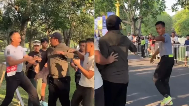 Video Brigjen TNI Yuniar Dwi Hantono bersitegang dengan marshal di Mandiri Jogja Marathon 2026 viral di media sosial. Insiden bermula saat pengawal tanpa bib dicegah masuk area finis.(istimewa)