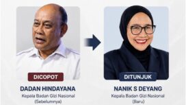 Presiden Prabowo Subianto mencopot Dadan Hindayana dari jabatan Kepala Badan Gizi Nasional dan menunjuk Nanik S Deyang sebagai penggantinya. Publik menyoroti masa depan Program Makan Bergizi Gratis.(istimewa)